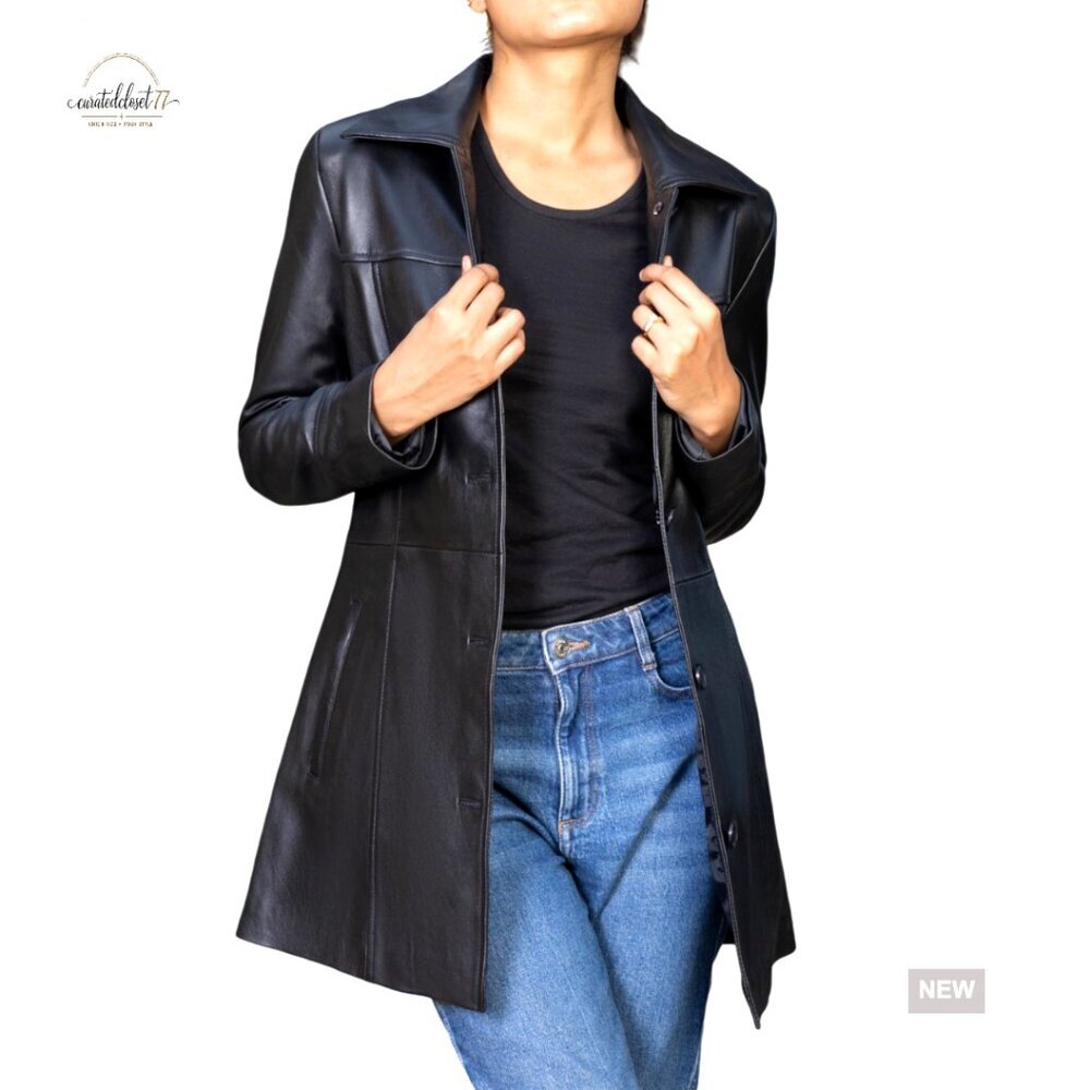 Genuine Leather Overcoat Blazer Style Jacket Women's Elegant Casual Coat